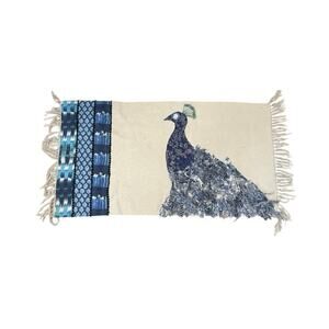 Vintage Boho Peacock Wall Hanging‎ Textile Indigo Patchwork Fringe 48x25